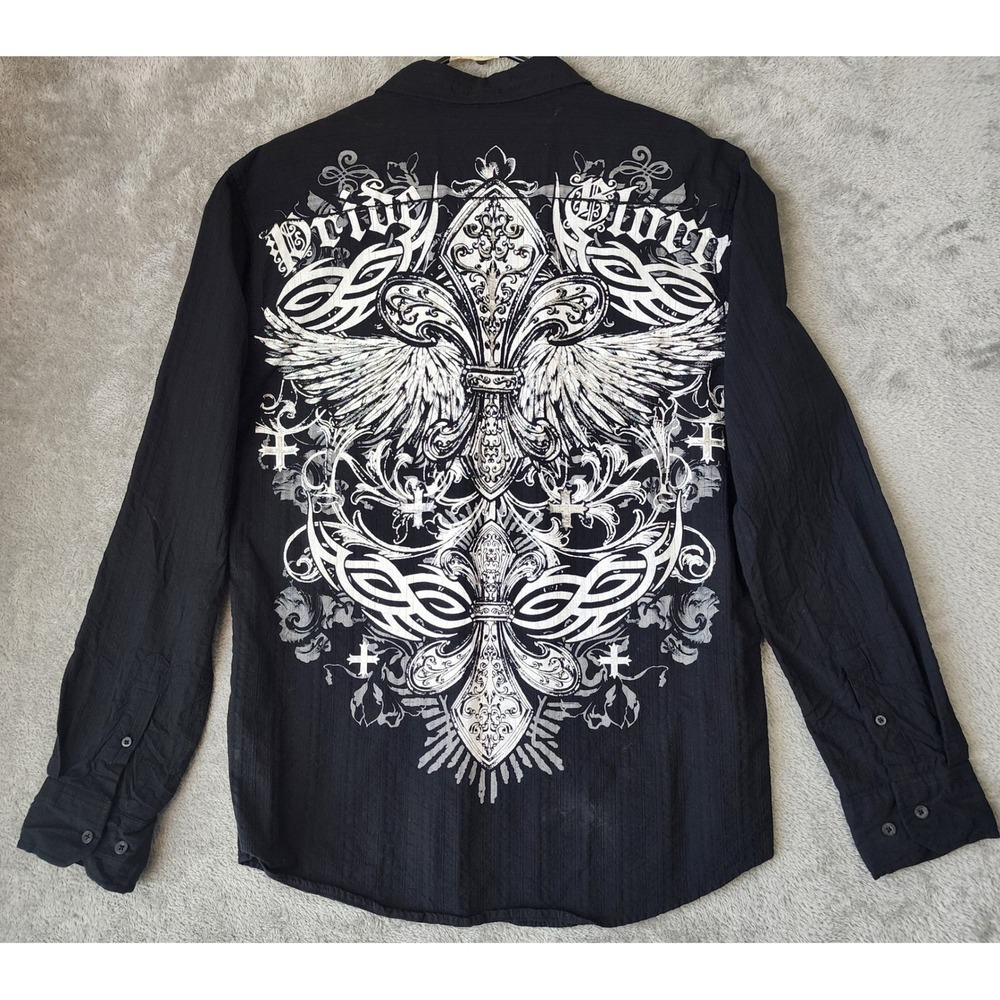 Eighty Eight Shirt Mens Large Black Graphic Pride Glory Button Up Western